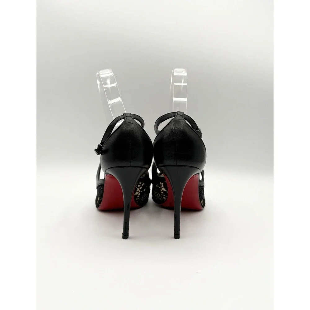 Christian Louboutin Black Leather & Lace Twistissima Pointed Heels Size EU 37.5